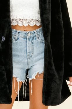 Tahoe Faux Fur Notch Lapel Coat Black -Fashion women's clothing 14136b01 black 191030sl1780