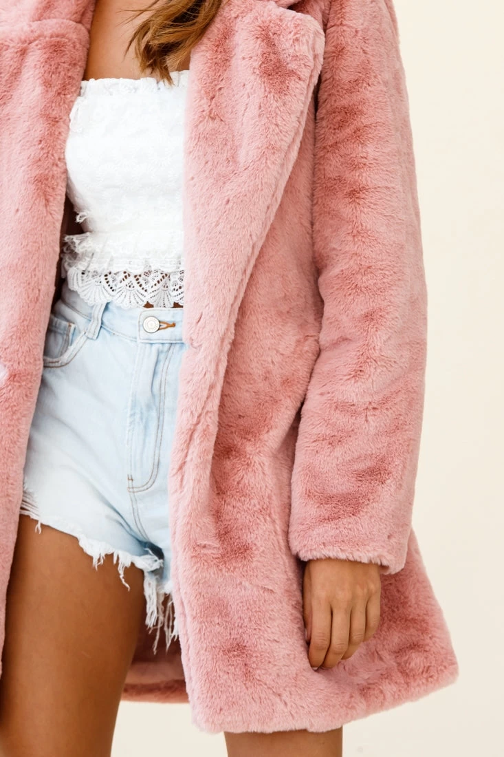 Tahoe Faux Fur Notch Lapel Coat Blush 4 Tahoe Faux Fur Notch Lapel Coat Blush - Image 4