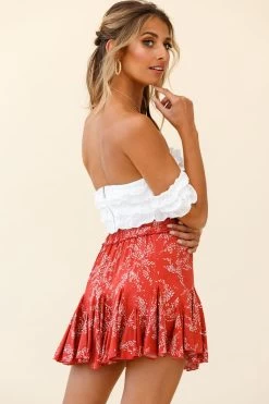 Robyn Flounce Mini Skirt Leaf Pattern Red 10 Robyn Flounce Mini Skirt Leaf Pattern Red -Fashion women's clothing 14254B22 S RED 4