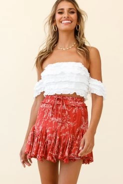 Robyn Flounce Mini Skirt Leaf Pattern Red 12 Robyn Flounce Mini Skirt Leaf Pattern Red -Fashion women's clothing 14254B22 S RED 6