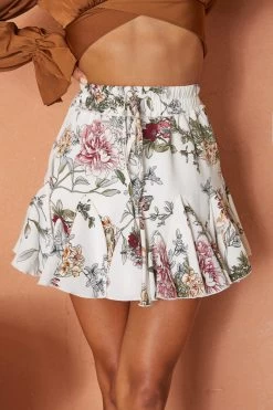 Robyn Flounce Mini Skirt Botanic Print White -Fashion women's clothing 14254B40 S 20WHITE 4