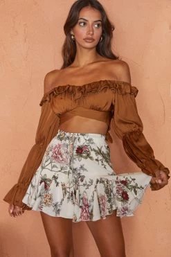 Robyn Flounce Mini Skirt Botanic Print White -Fashion women's clothing 14254B40 S 20WHITE 5