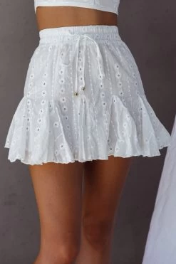 Robyn Flounce Mini Skirt Eyelet White -Fashion women's clothing 14254BR39 S 20WHITE 4
