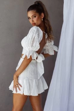 Robyn Flounce Mini Skirt Eyelet White -Fashion women's clothing 14254BR39 S 20WHITE 6