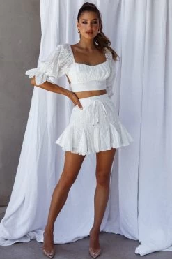 Robyn Flounce Mini Skirt Eyelet White -Fashion women's clothing 14254BR39 S 20WHITE 7