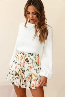 Robyn Flounce Mini Skirt Rose Print White/Orange -Fashion women's clothing 14254b07 white orange 190805sl14672 ps bottom