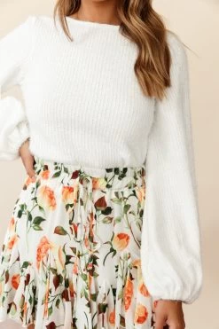 Robyn Flounce Mini Skirt Rose Print White/Orange -Fashion women's clothing 14254b07 white orange 190805sl14674 ps bottom