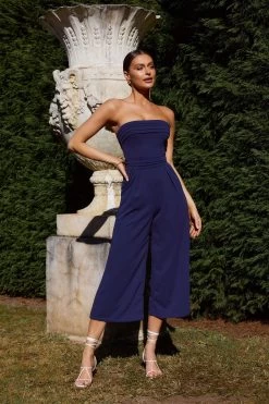 Chosen Strapless Wide Leg Jumpsuit Navy -Fashion women's clothing 14289BNAVY 2