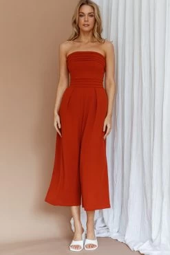 Chosen Strapless Wide Leg Jumpsuit Orange -Fashion women's clothing 14289BRUST 5