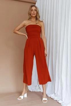 Chosen Strapless Wide Leg Jumpsuit Orange -Fashion women's clothing 14289BRUST 7