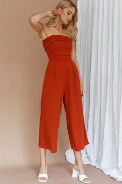 Chosen Strapless Wide Leg Jumpsuit Orange -Fashion women's clothing 14289BRUST 8