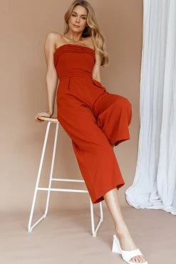 Chosen Strapless Wide Leg Jumpsuit Orange -Fashion women's clothing 14289BRUST 9