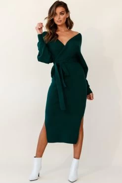 Cameo Batwing Knit Midi Dress Forest Green -Fashion women's clothing 14462b01 forest green 190806sl16956