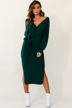 Cameo Batwing Knit Midi Dress Forest Green -Fashion women's clothing 14462b01 forest green 190806sl16957
