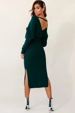 Cameo Batwing Knit Midi Dress Forest Green -Fashion women's clothing 14462b01 forest green 190806sl16962