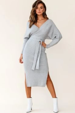 Cameo Batwing Knit Midi Dress Grey -Fashion women's clothing 14462b01 grey 190812sl0393