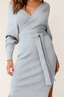 Cameo Batwing Knit Midi Dress Grey -Fashion women's clothing 14462b01 grey 190812sl0403