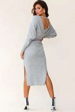 Cameo Batwing Knit Midi Dress Grey -Fashion women's clothing 14462b01 grey 190812sl0406