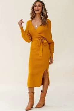 Cameo Batwing Knit Midi Dress Mustard 10 Cameo Batwing Knit Midi Dress Mustard -Fashion women's clothing 14462b01 mustard 190910sl0315 1