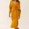 Cameo Batwing Knit Midi Dress Mustard