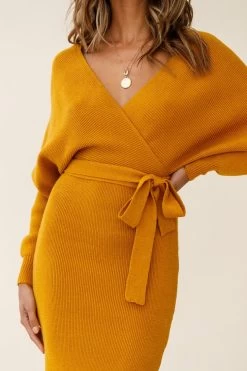 Cameo Batwing Knit Midi Dress Mustard 13 Cameo Batwing Knit Midi Dress Mustard -Fashion women's clothing 14462b01 mustard 190910sl0329 1