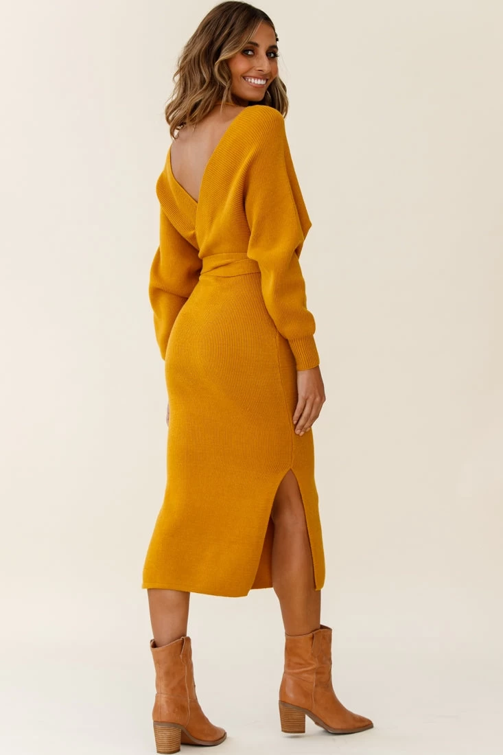 Cameo Batwing Knit Midi Dress Mustard 6 Cameo Batwing Knit Midi Dress Mustard - Image 6