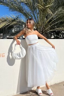 Jasmine Organza Mesh Elasticated Waist Midi Skirt White 16 Jasmine Organza Mesh Elasticated Waist Midi Skirt White -Fashion women's clothing 14491B01WHITE