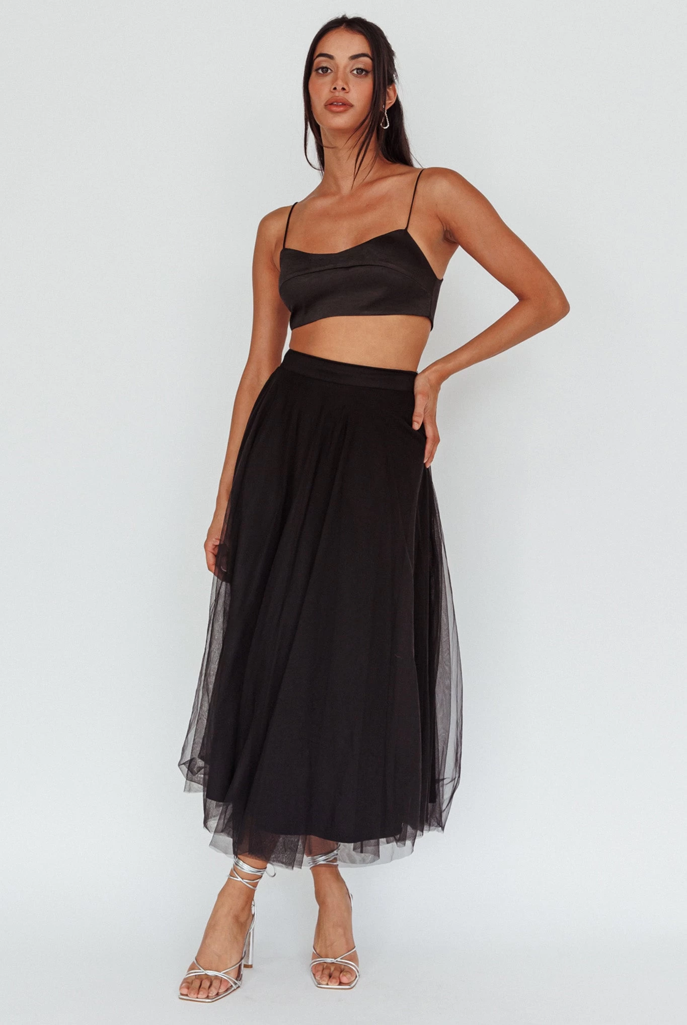 Jasmine Organza Mesh Elasticated Waist Midi Skirt Black 1 Jasmine Organza Mesh Elasticated Waist Midi Skirt Black