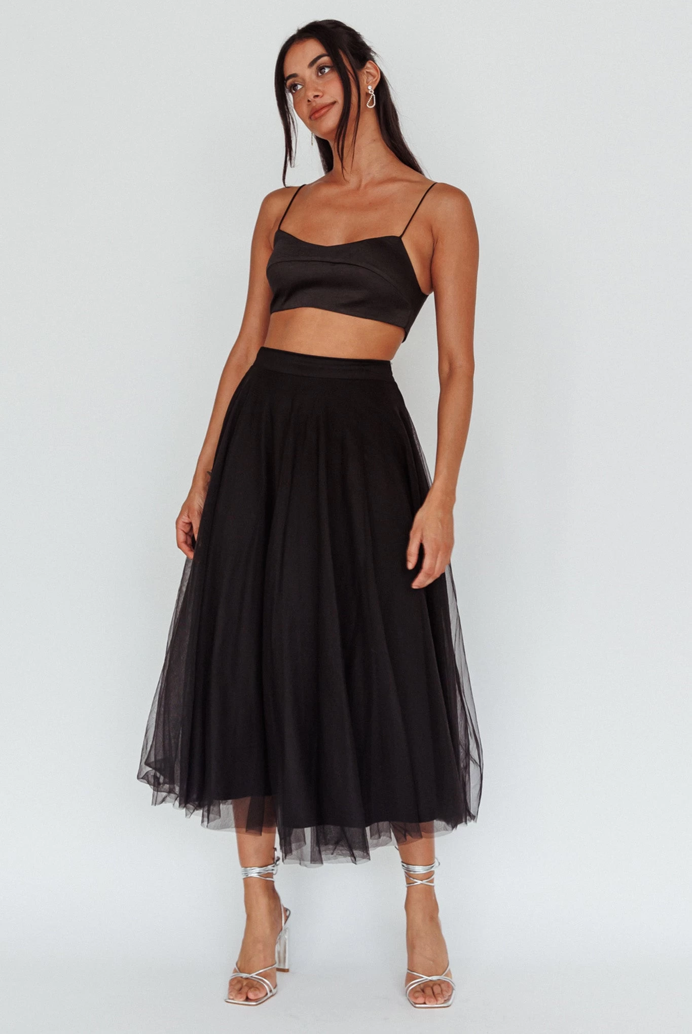 Jasmine Organza Mesh Elasticated Waist Midi Skirt Black 3 Jasmine Organza Mesh Elasticated Waist Midi Skirt Black - Image 3