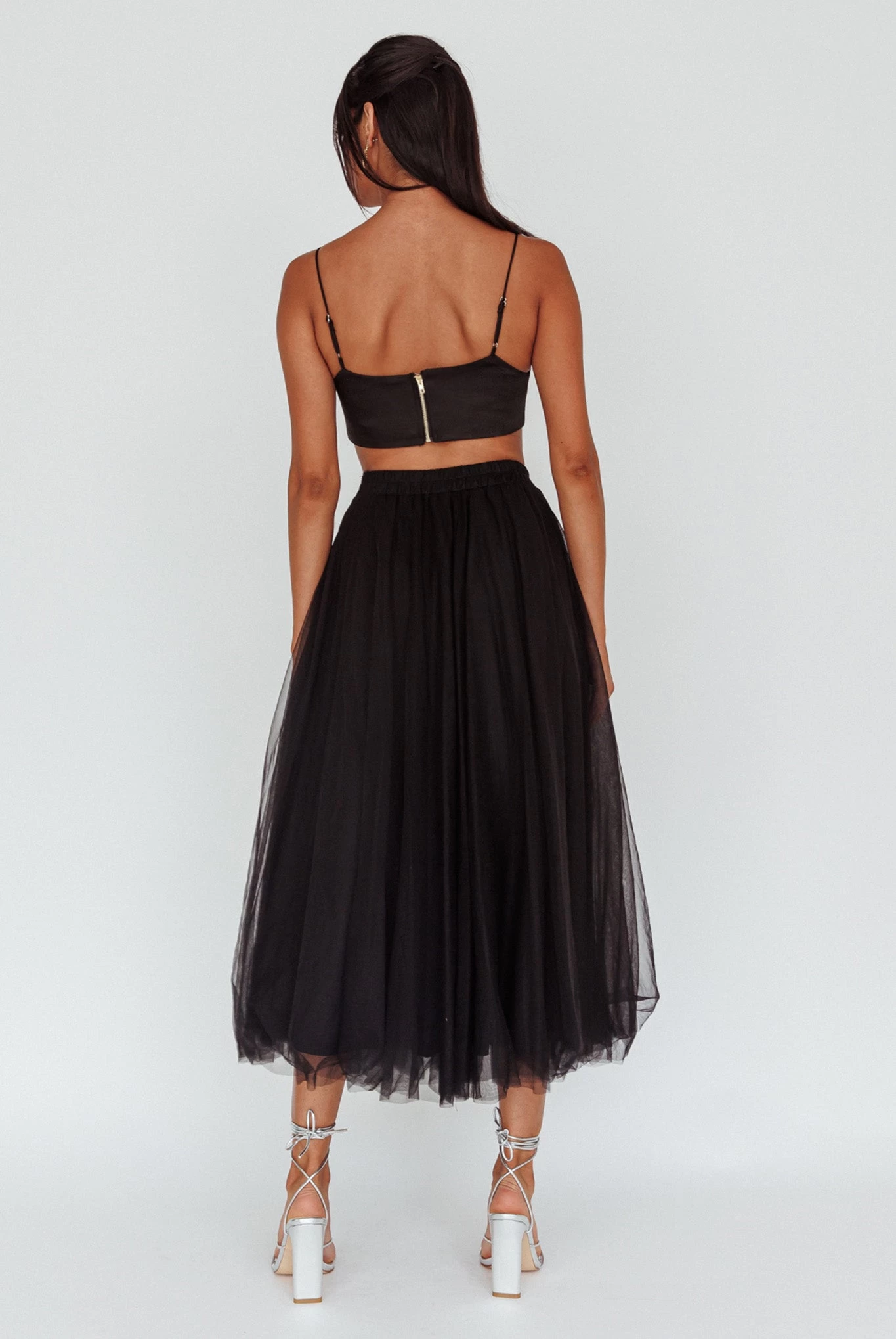 Jasmine Organza Mesh Elasticated Waist Midi Skirt Black 2 Jasmine Organza Mesh Elasticated Waist Midi Skirt Black - Image 2