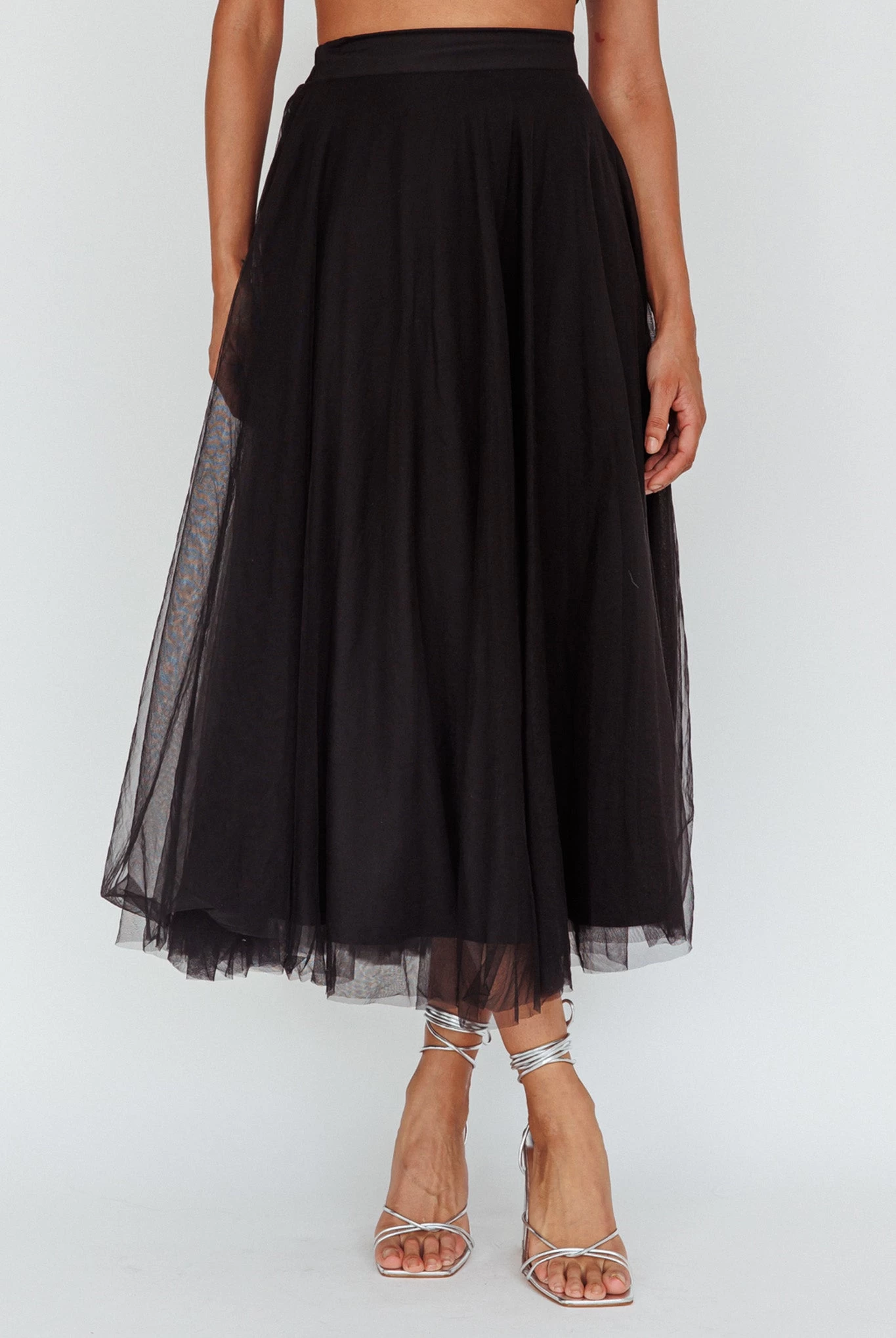 Jasmine Organza Mesh Elasticated Waist Midi Skirt Black 4 Jasmine Organza Mesh Elasticated Waist Midi Skirt Black - Image 4