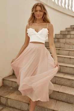 Jasmine Organza Mesh Elasticated Waist Midi Skirt Blush -Fashion women's clothing 14491B01 BABY PINK 2