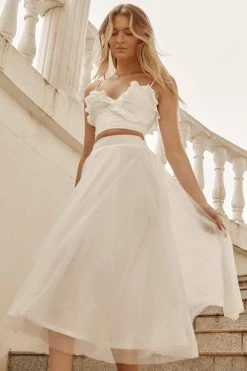 Jasmine Organza Mesh Elasticated Waist Midi Skirt White 13 Jasmine Organza Mesh Elasticated Waist Midi Skirt White -Fashion women's clothing 14491B01 WHITE 4