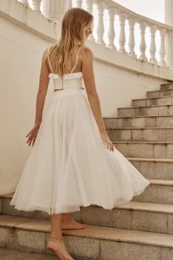 Jasmine Organza Mesh Elasticated Waist Midi Skirt White 14 Jasmine Organza Mesh Elasticated Waist Midi Skirt White -Fashion women's clothing 14491B01 WHITE 5