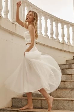 Jasmine Organza Mesh Elasticated Waist Midi Skirt White 18 Jasmine Organza Mesh Elasticated Waist Midi Skirt White -Fashion women's clothing 14491B01 WHITE 7