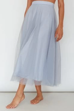 Jasmine Organza Mesh Elasticated Waist Midi Skirt Blue -Fashion women's clothing 14491B02 20BLUE 4