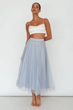 Jasmine Organza Mesh Elasticated Waist Midi Skirt Blue -Fashion women's clothing 14491B02 20BLUE 5