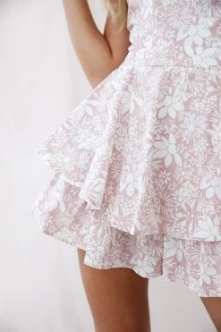 Alexandria Square Neckline Tie Back Romper Pink Floral Print -Fashion women's clothing 190122sl 0262 62371d pink