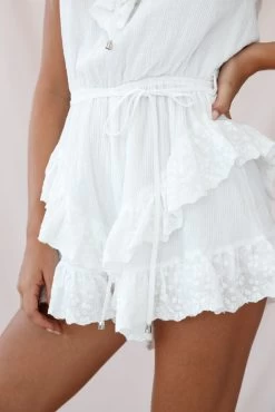 Petrie Ruffle Detail String Waist-Tie Romper White 9 Petrie Ruffle Detail String Waist-Tie Romper White -Fashion women's clothing 190122sl 0760 st1966b white