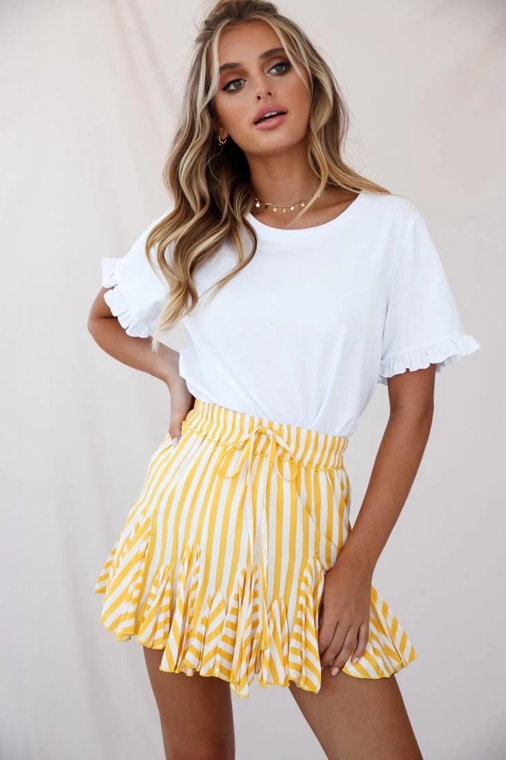 Robyn Pleated Striped Mini Skirt Yellow Stripe 1 Robyn Pleated Striped Mini Skirt Yellow Stripe