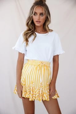 Robyn Pleated Striped Mini Skirt Yellow Stripe 10 Robyn Pleated Striped Mini Skirt Yellow Stripe -Fashion women's clothing 190122sl 1175 14254b04 s yellow
