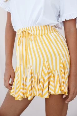 Robyn Pleated Striped Mini Skirt Yellow Stripe 9 Robyn Pleated Striped Mini Skirt Yellow Stripe -Fashion women's clothing 190122sl 1179 14254b04 s yellow