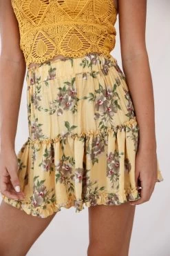 Alexi Floral Mini Skirt Mustard Print -Fashion women's clothing 190122sl 1206 25292b18 s mustard 26958d mustard