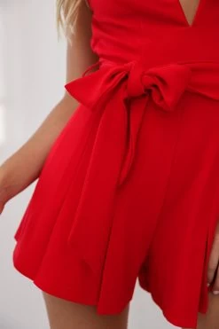 Wembley Spaghetti Strap Pleated Romper Red -Fashion women's clothing 190122sl 2056 62288b red