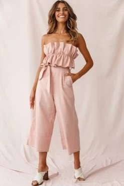 Thea Ruffle Crop Top Jumpsuit Blush -Fashion women's clothing 190123 sl12525 26835b01 blush
