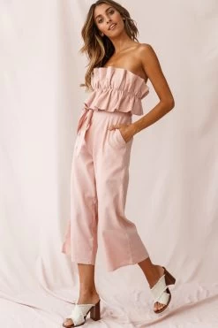 Thea Ruffle Crop Top Jumpsuit Blush -Fashion women's clothing 190123 sl12533 26835b01 blush