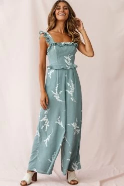 Azure Frill Strap Wide Leg Jumpsuit Sage -Fashion women's clothing 190123 sl12546 62392d sage