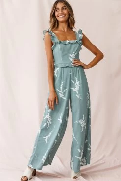 Azure Frill Strap Wide Leg Jumpsuit Sage -Fashion women's clothing 190123 sl12553 62392d sage
