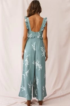 Azure Frill Strap Wide Leg Jumpsuit Sage -Fashion women's clothing 190123 sl12555 62392d sage