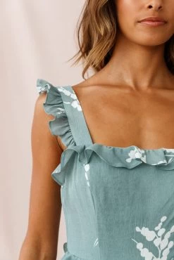 Azure Frill Strap Wide Leg Jumpsuit Sage -Fashion women's clothing 190123 sl12558 62392d sage